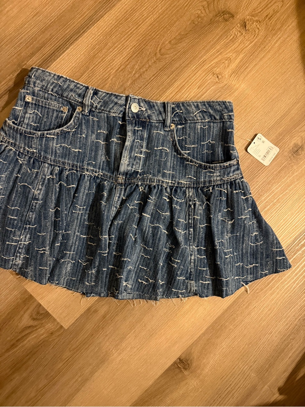 Free People Frayed Tiered Denim Mini Skirt - Blue